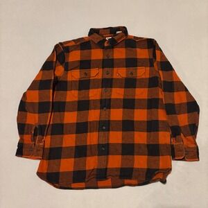 Levis Mens Flannel Shirt Large Orange Buffalo Plaid‎ Festival Lumberjack Spring
